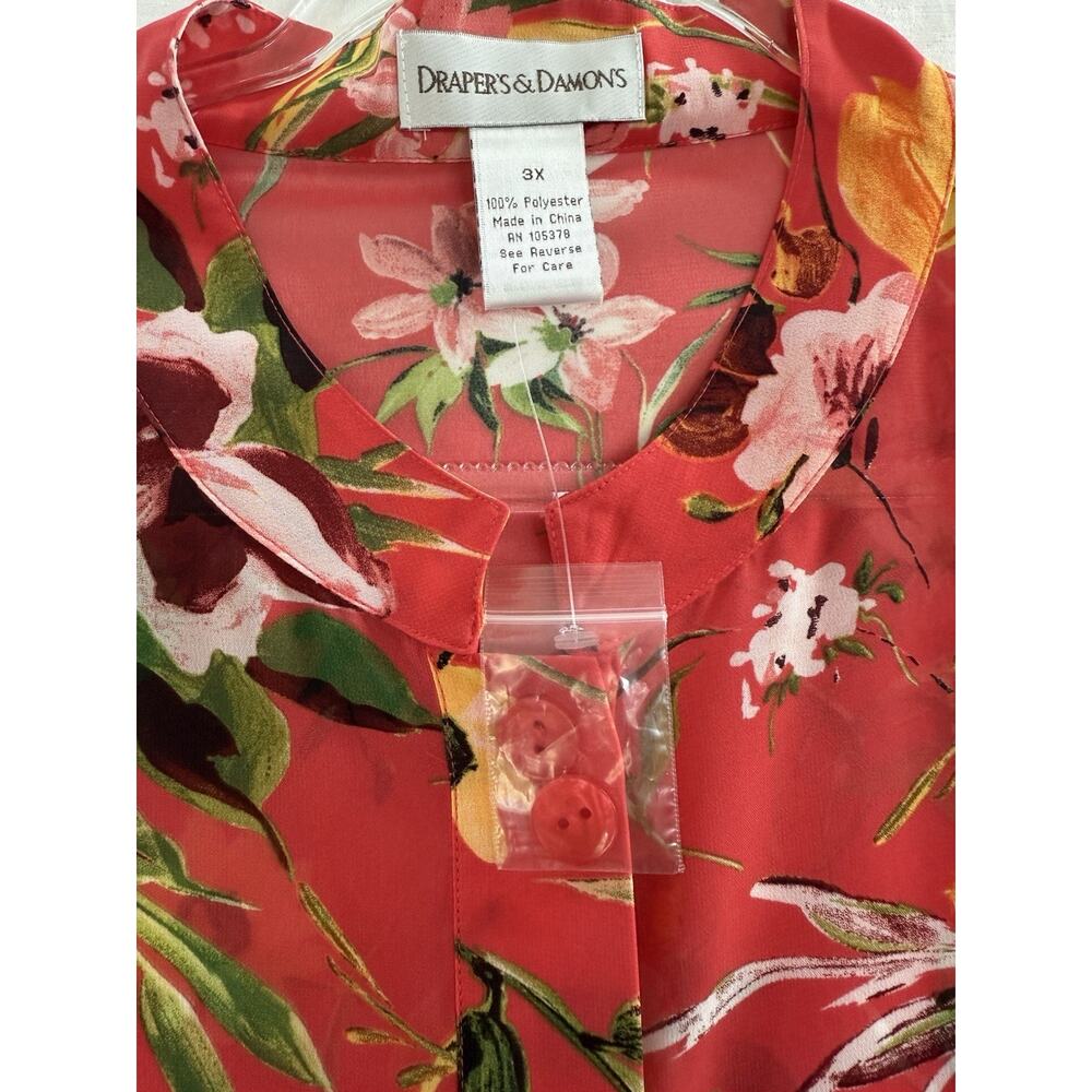 Drapers  Damons beautiful Floral Spring Blouse NEW 3/4 Sleeve Polyester 3X sheer